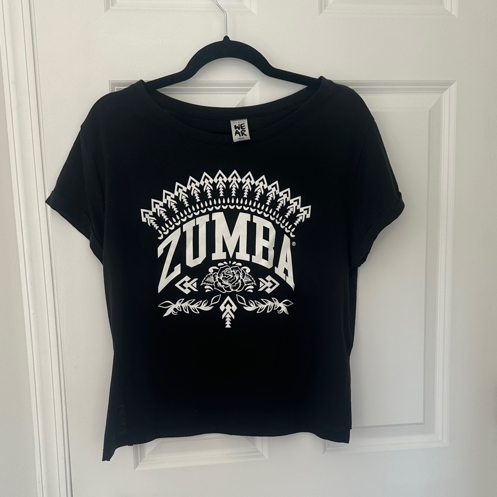 Zumba Fitness Black Short Sleeve Graphic Tee with White Print